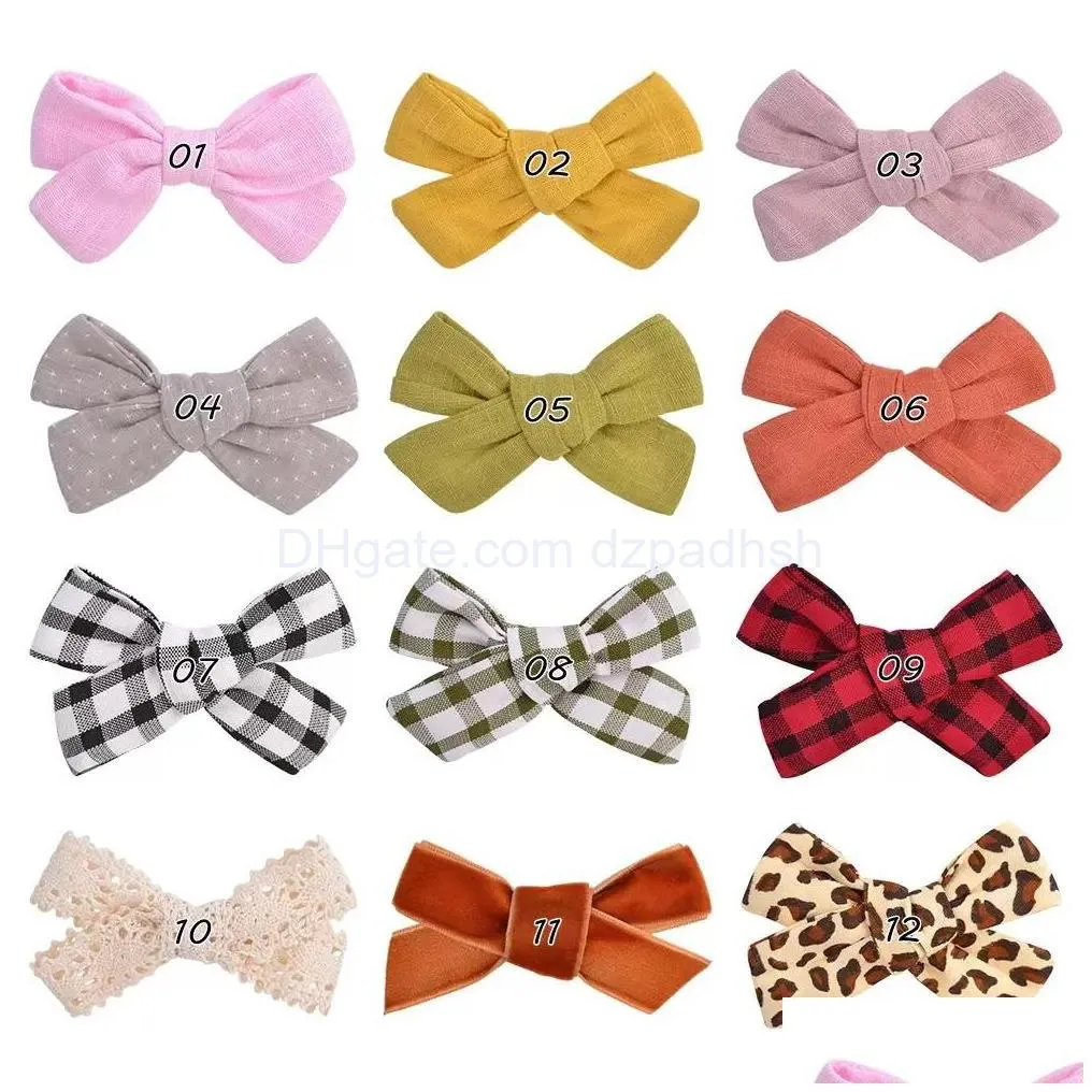 Hair Pins Baby Girls Bowknot Cotton Cloth Bow Clippers Kids Grid Alligator Clips Children Accessories Toddler Boutique Barrette 12 D Dhmaf