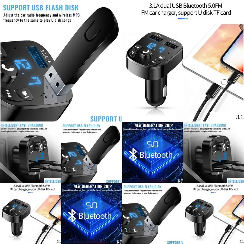 Bluetooth Car Kit Car Kit Fm Transmitter Bluetooth O Dual Usb Mp3 Player Radio Hands  3.1A Fast Accessories Drop Delivery Autom Dhkdr