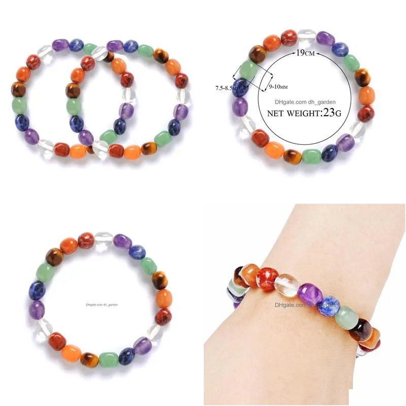 7 chakra irregular chip natural stone amethyst healing crystal balance beads reiki buddha prayer yoga bracelet for women