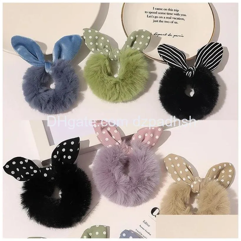 Hair Accessories Winter Soft Fur Rabbit Ears Scrunchie Bows Ponytail Holder Hairband Bow Knot Scrunchy Girls Ties Drop Delivery Prod Dhjcb