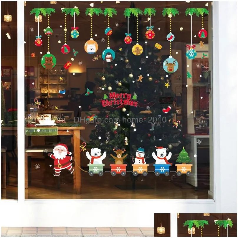 year merry christmas decorations for home snowflake hut wall sticker shop window glass decoration pvc sticker navidad