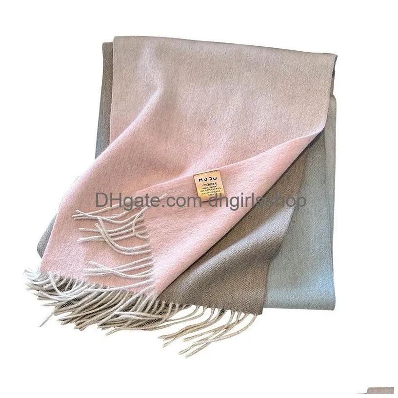 Scarves 3 Colors Light Luxury 100% Pure Wool Shawl Tassel Gradient Color Blocking Scarf Warm Winter Gifts For Drop Delivery Fashion Ac Dhrxq