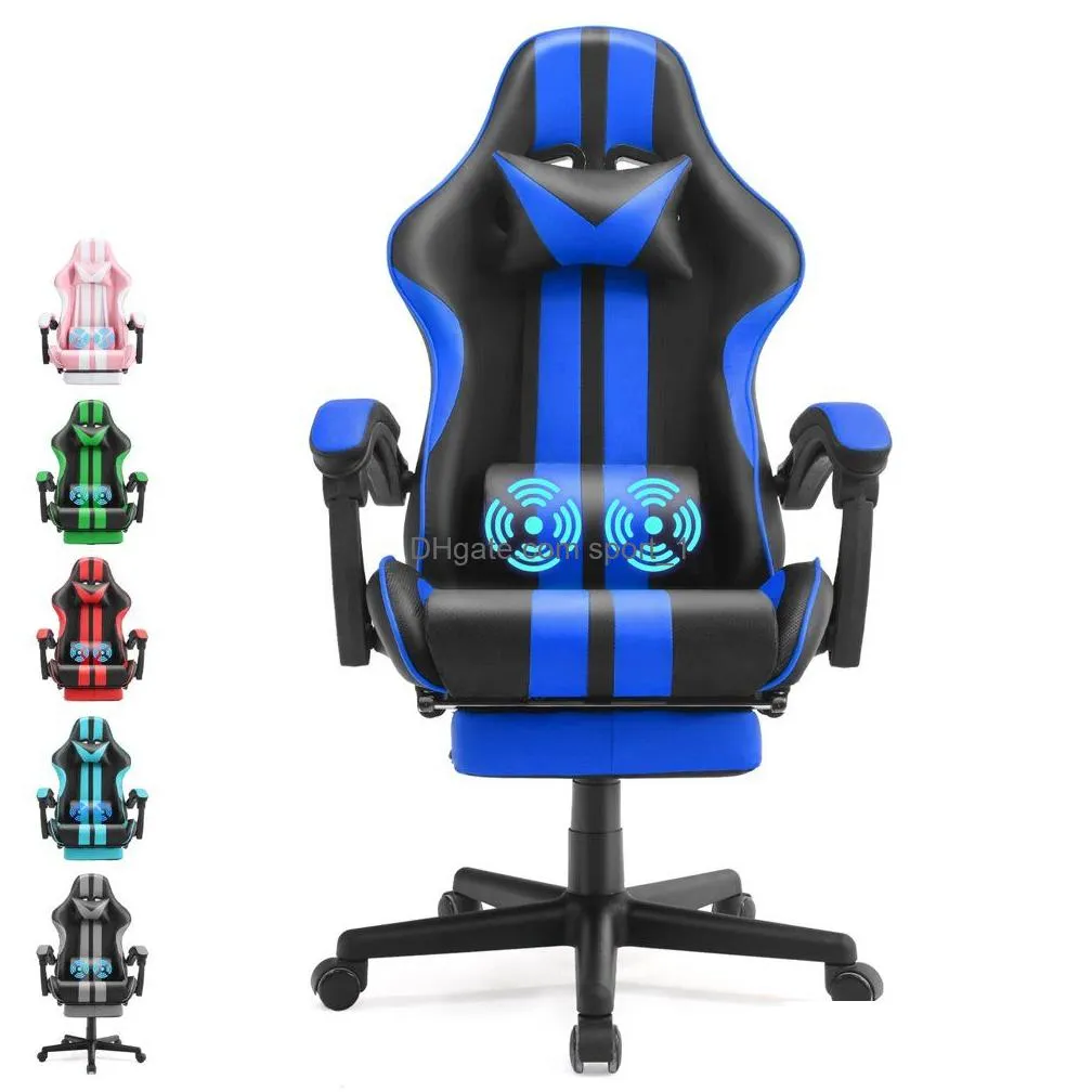 ferghana gaming chair office chair with footrest high back gamer game chair with massage lumbar pillow ergonomic computer chairs for