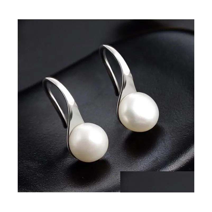 Charm Freshwater Pearl Charm Earrings Real 925 Sterling Sier Jewelry Korean Vintage Creative Earings For Wedding Engagement Gift Whole Dhne2