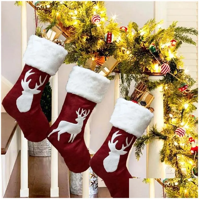 Christmas Decorations 46Cm Christmas Stocking Hanging Socks Xmas Rustic Personalized Stockings Snowflake Decorations Family Party Holi Dh3Od