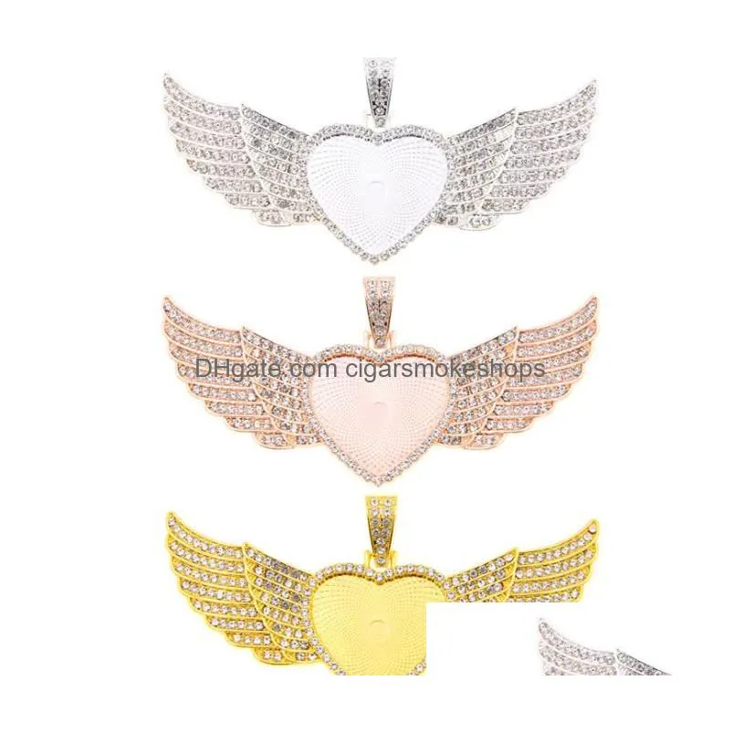 2021 20pcs/lot factory direct sale free custom jewelry sublimation heart shape angel wings necklace for promotion gifts