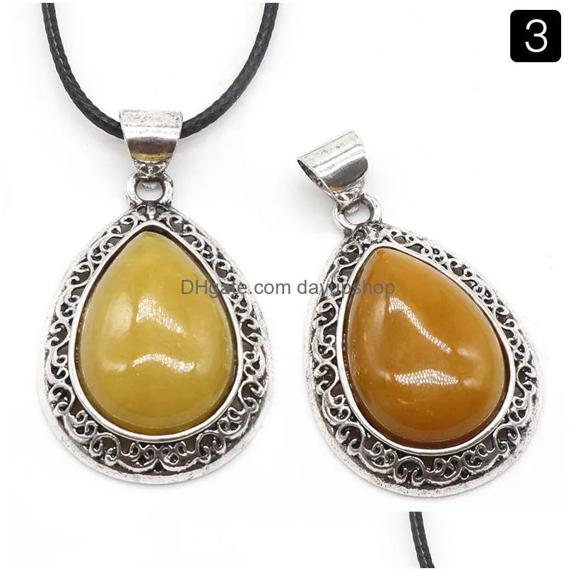 retro wholesale natural stone necklace water drop crystal opal necklace fashion pendants necklace reiki healing gift