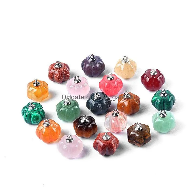 mini natural stone halloween pumpkin crystal pendant charms for jewelry making crafts diy earring necklace handmade accessories bulk