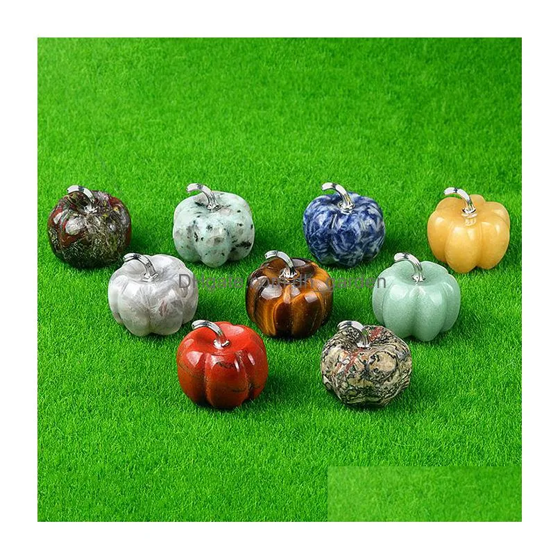 30mm carved natural healing crystal stone pumpkin statue carving crafts gemstone figurine room decorations halloween ornament gifts