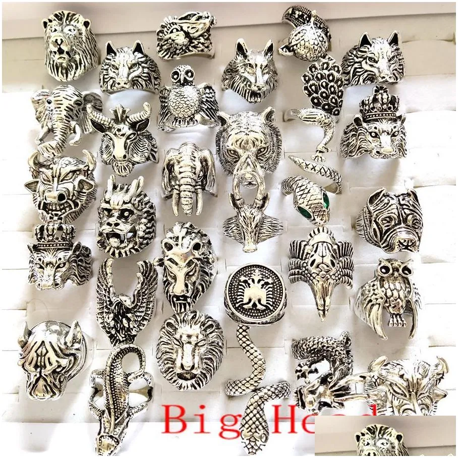 Band Rings 20Pcs 20 Designs Animal Metal Top Styles Mix Cicada Monkey Sier-Plated Retro Ring Wholesale Party Jewelry Drop Delivery Dhyqn