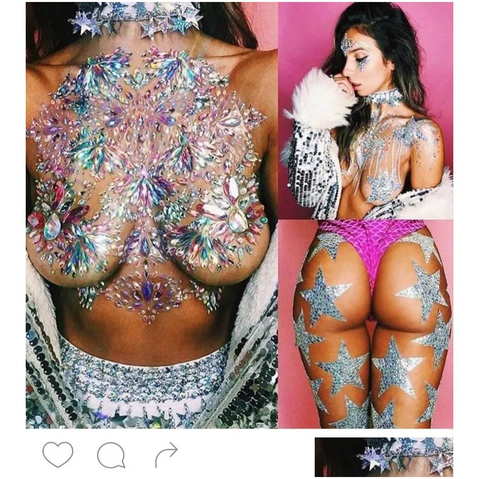 Temporary Tattoos Sexy Chest Crystal Resin Drill Tattoo Sticker Bar Music Festival Rhinestone Stickers Carnival Party Decoration Dro Dhiz3