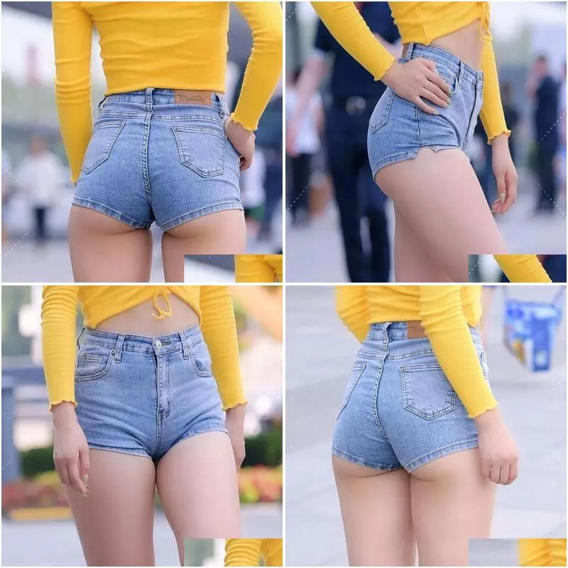 Womens Jeans Woman Sexy Open Crotch Mini Erotic Crotchless Pants With Den Zipper Push Up Booty Lift See Through Shorts Outdoor Drop Dhcoy