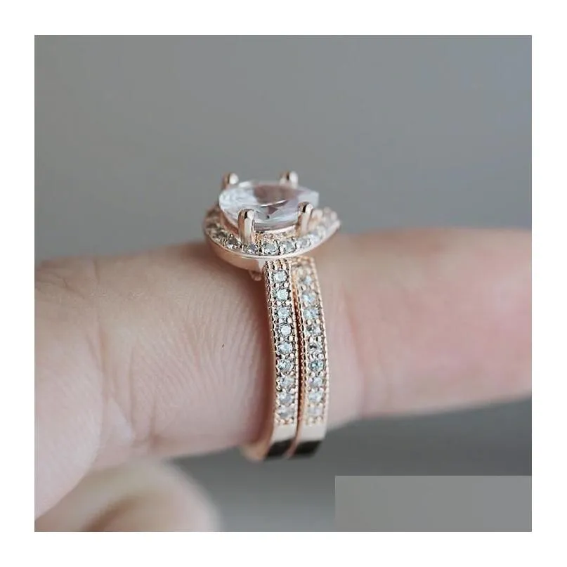 Wedding Rings Choucong Brand Classical Jewelry 925 Sterling Sier Rose Gold Fill Pear Cut Water Drop White Topaz Cz Diamond Women Bri Dh4Tc