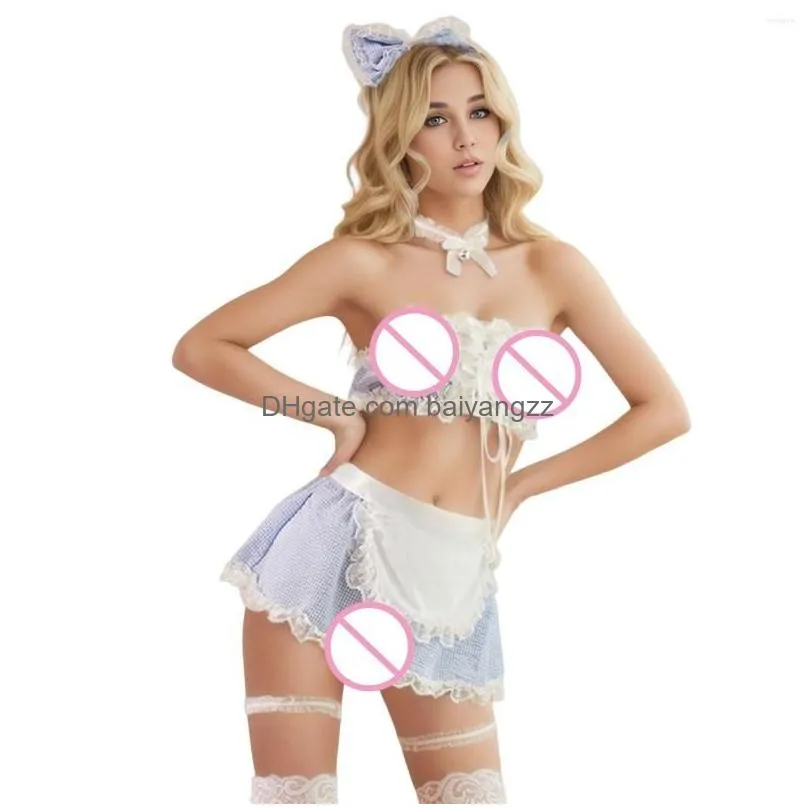 Bras Sets Womens Fun Underwear Pajamas Deep V Large See Through Strap Lace Set Beer Sexy Garter Lingerie With Choker Drop Delivery Ap Dhhmj