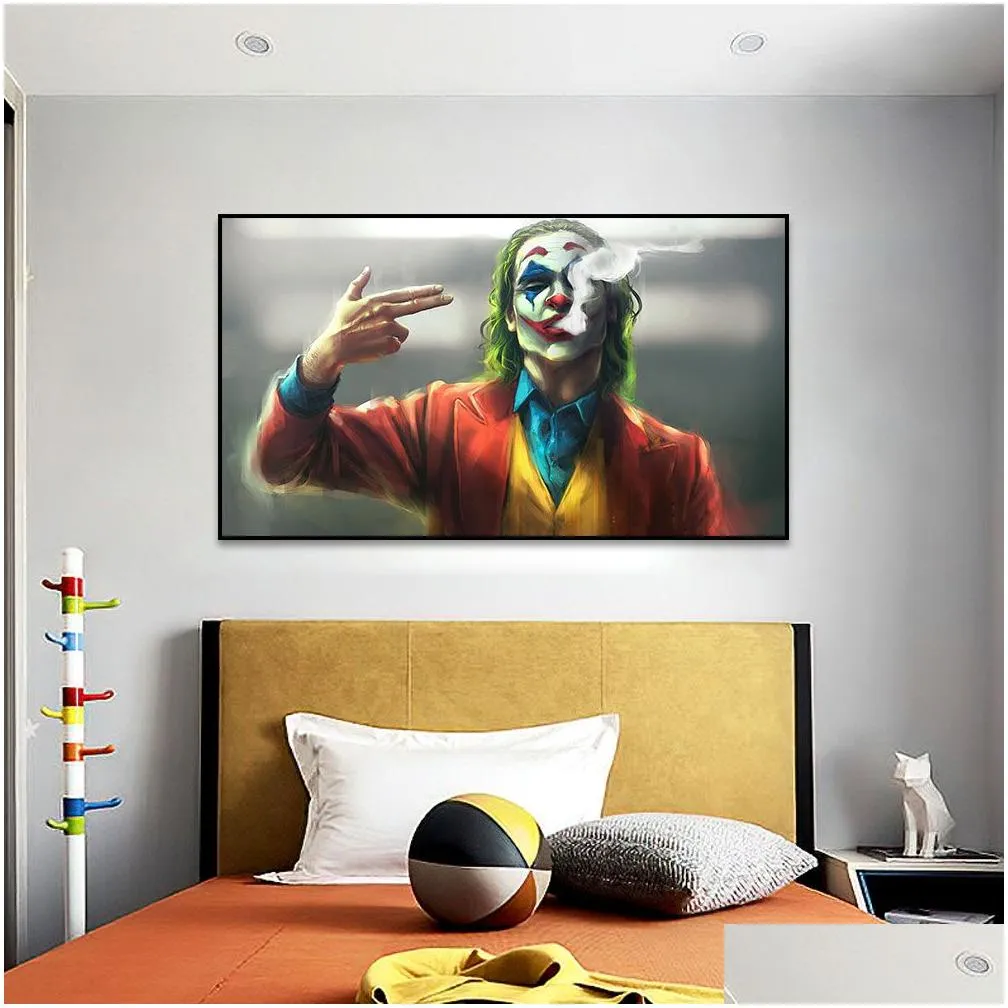 The Joker Smoking Poster and Print Graffiti Art Creative Movie Oil Painting on Canvas Wall Art Picture for Living Room Decor