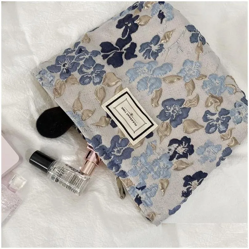Other Massage Items Cosmetic Bags Flowers Print Makeup Bag Canvas Washing Large Capacity Women Travel Pouch Make Up Storage Chic Str Dh5Td
