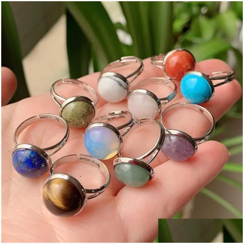 Bohemian Jewelry Natural Stone Healing Crystal Ring for Women Charm Birthday Party Rings Adjustable silver gold rose Metal 10mm 12mm