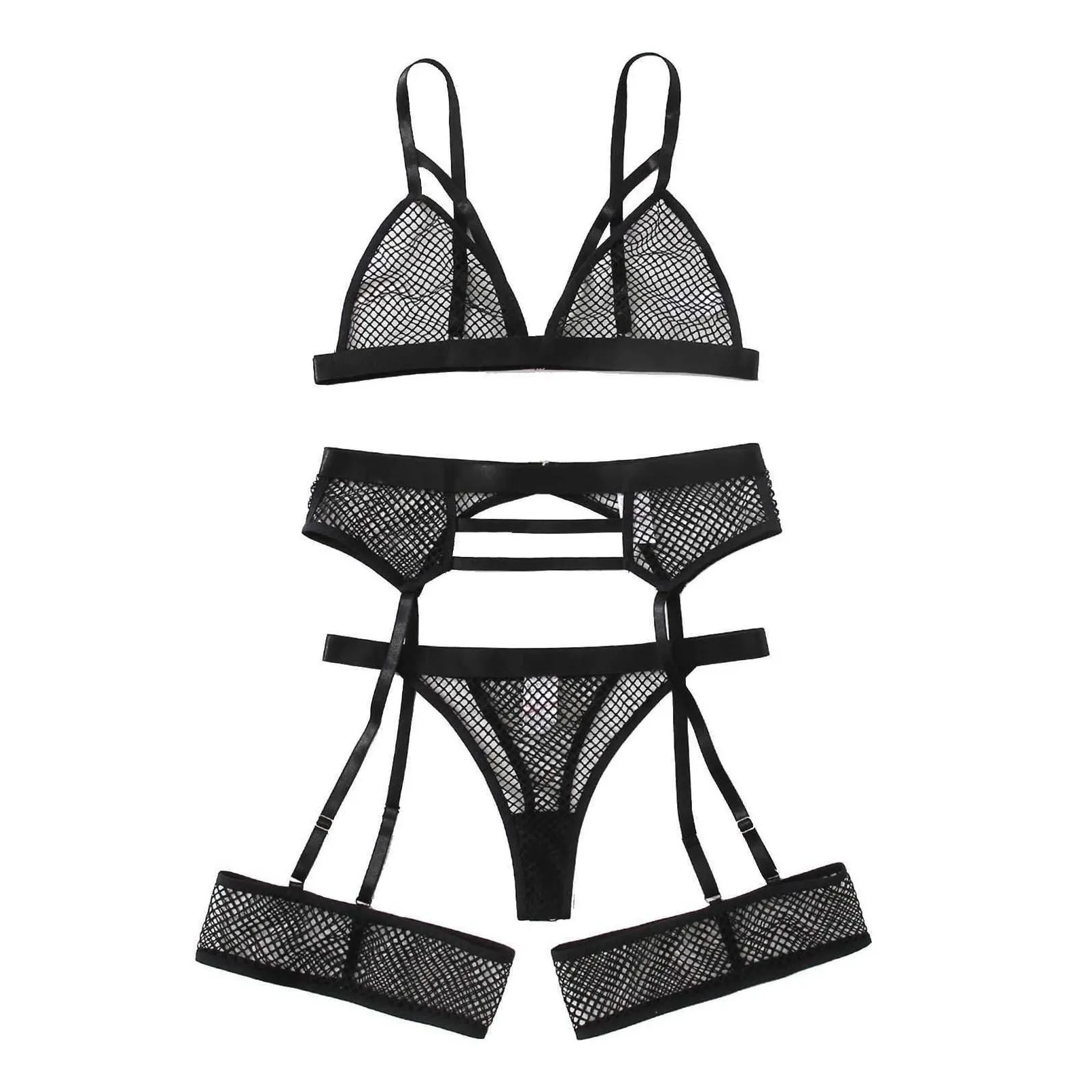 Bras Sets Sexy Fashion Lace Lingerie Underwear Sleepwear Wireless Pajamas Garter No Rims 3-Piece Q0715 Drop Delivery Apparel Womens Dhhxr