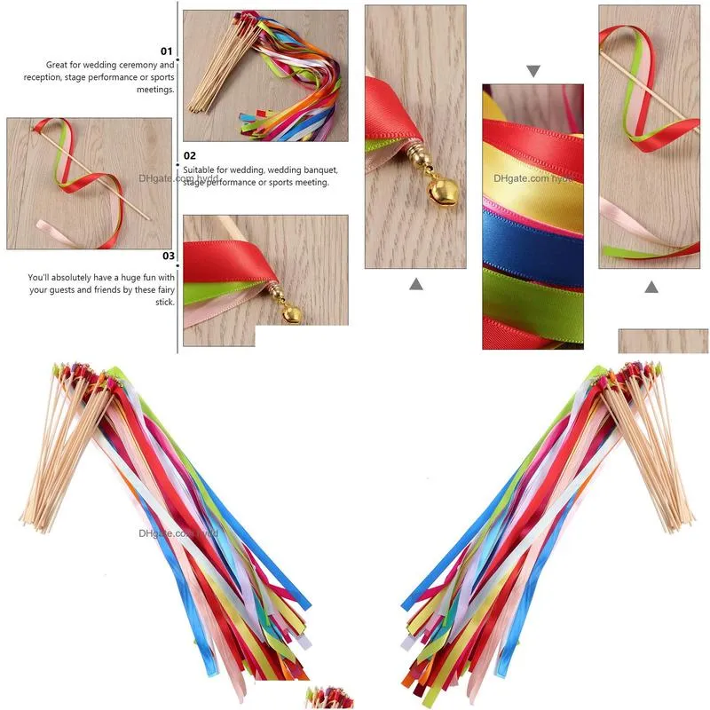 Gift Wrap 20Pcs Dance Ribbons With Wand Rhythmic Gymnastic Ribbon Rainbow Streamer Sticks For Craft Talent Shows 60Cm 230627 Drop De Dhmlc