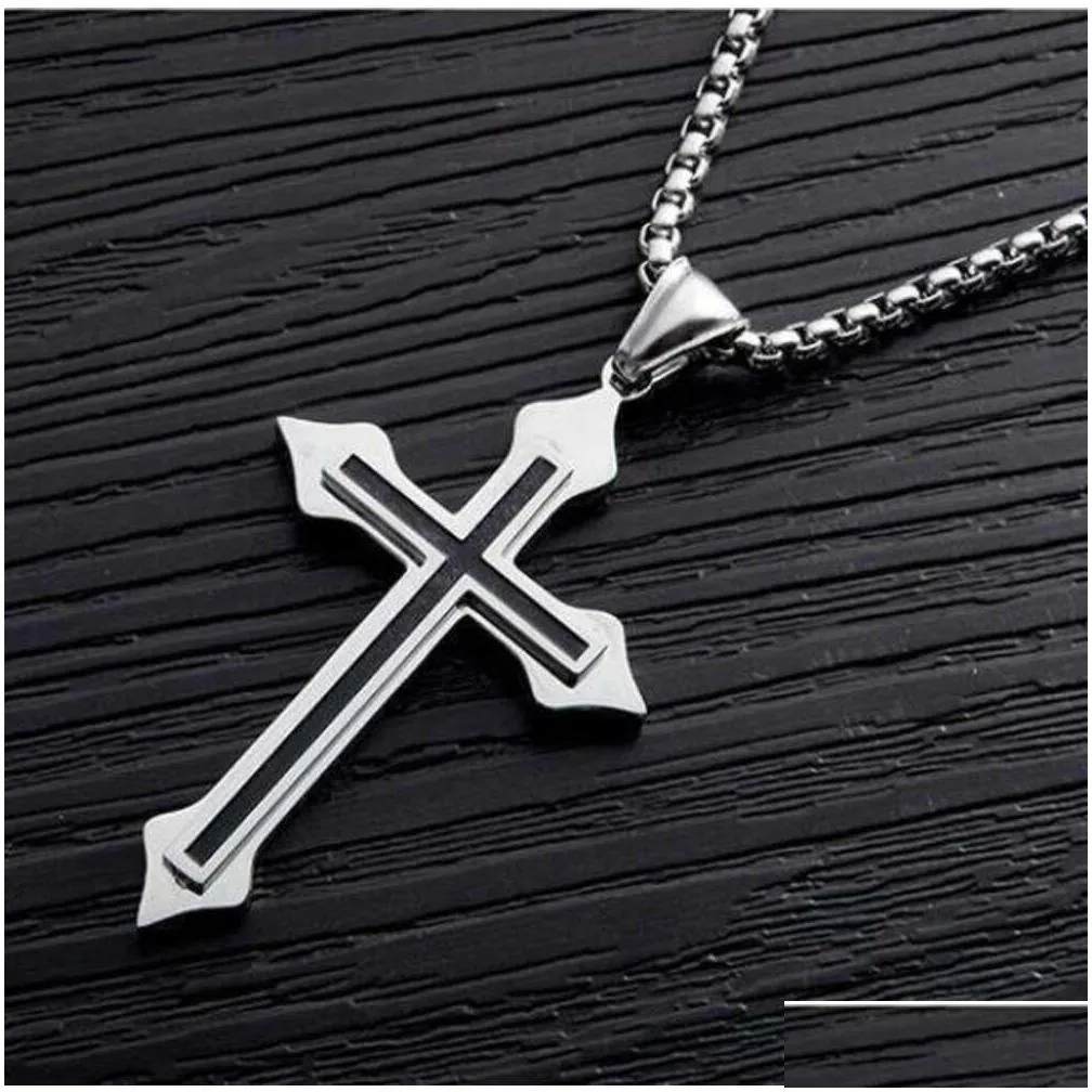 Titanium Steel Double layer Cross Charm Necklace Men's - Temu