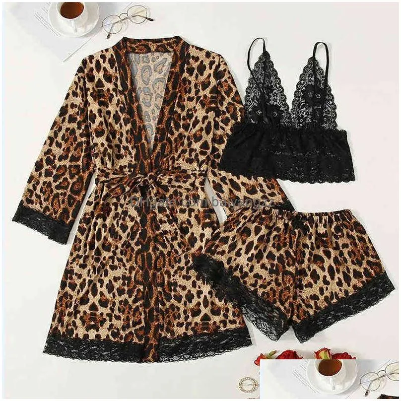 Sexy Pyjamas Womens Pajamas Leopard Print Ice Set Lace Fun Charm Comfortable Home Clothes Three Piece 211202 Drop Delivery Apparel Un Dhau0