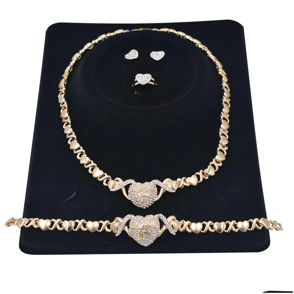 Bracelet, Earrings & Necklace 2 Sets Dubai Jewelry Set For Women Necklaces Earrings 14K Gold Wedding Set9552856 Drop Delivery Jewelry Ot2Ft