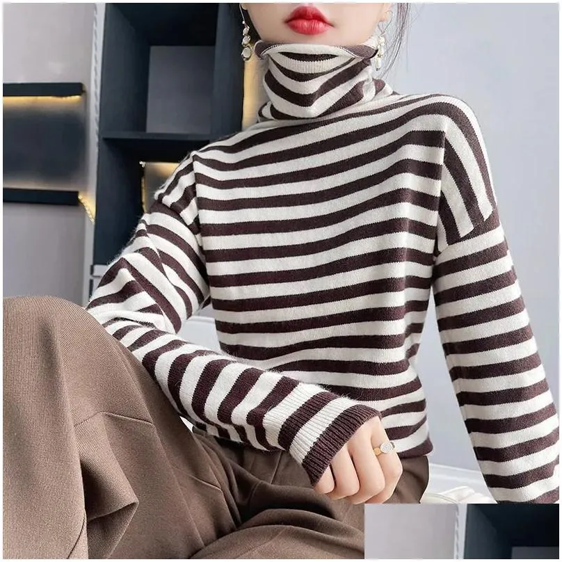 Women`S Knits & Tees Womens Knits Tees Women Plus Size Pure Wool Sweater Knit Plovers Spring High-Neck Retro Blouse Loose Cashmere Str Otdnj