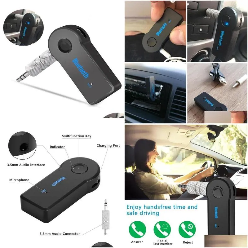 bluetooth car kit aux o receiver adapter stereo music reciever hands wireless with mic2931913