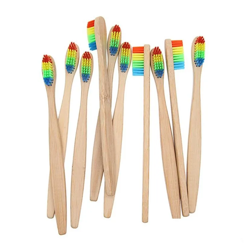 Toothbrush Bamboo Wooden Rainbow Bamboos Toothbrushs Oral Care Soft Bristle Travel Drop Delivery Health Beauty Dhf5Z