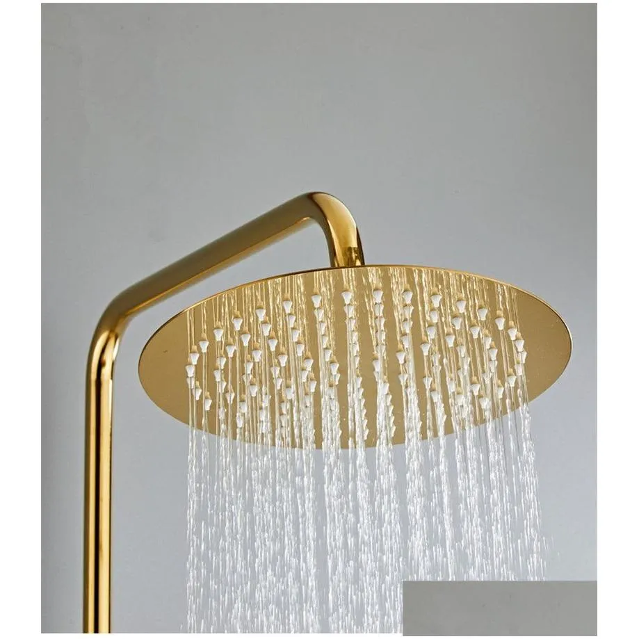 Bathroom Shower Faucet Set Gold Swan Bathroom Rainfall Shower Mixer Tap Polished Gold Brass Bath and Shower Faucet Set