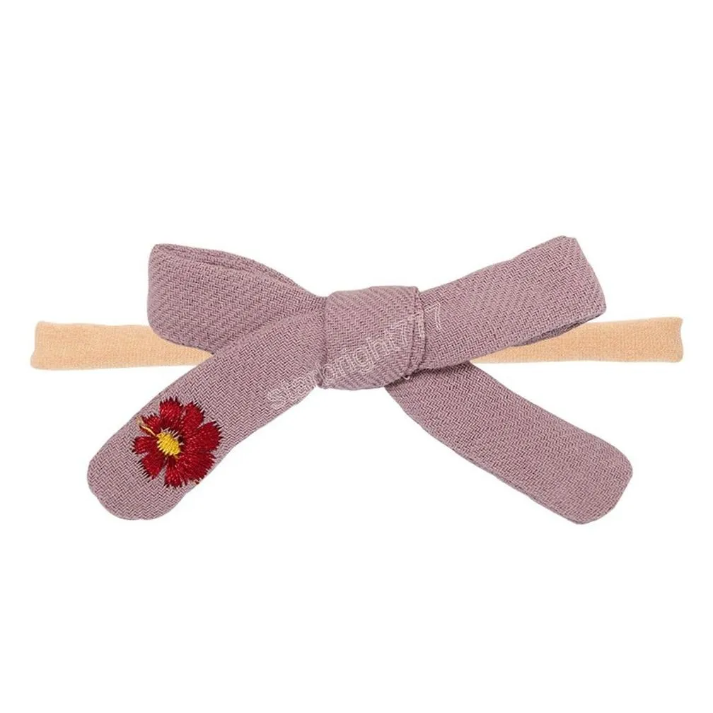 Hair Accessories Fashion Embroidered Flowers Cotton And Bowknot Traceless Nylon Headband Baby Girls Cute Bows Hairband Infant Birthd Dhuyr