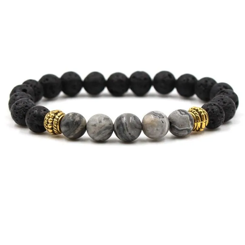 Natural Tiger Eye Black Lava Stone Beads Bracelet Charms  Oil Diffuser Weathering Agate Stones Elastic Bracelet