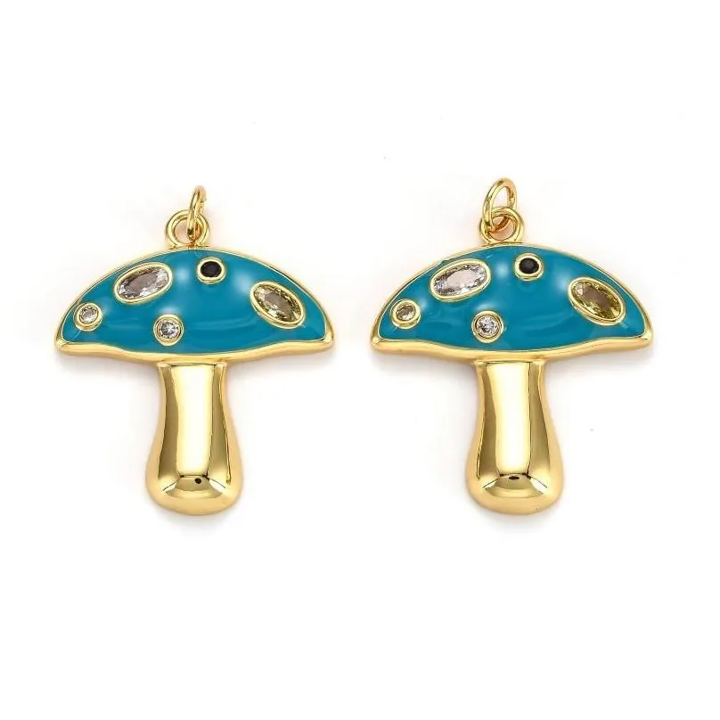 Charms Gold Plated Brass Cz Cute Mushroom Cubic Zirconia Jewelry Making Enamel Pendants For Bracelet Necklace Earring Diy Drop Deliv Dhhjl