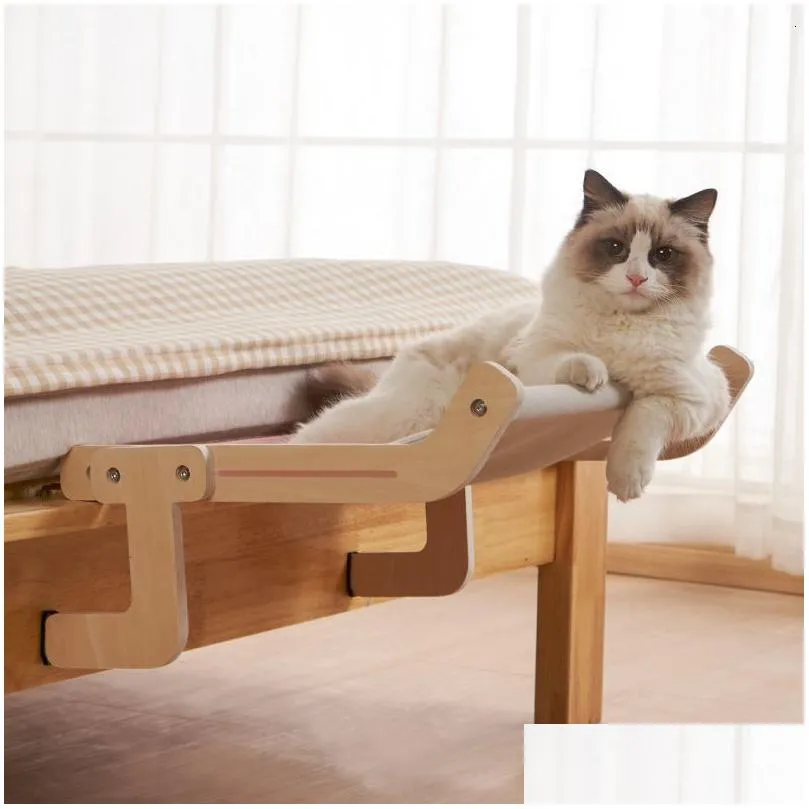 Cat Beds Furniture Window Perch Wooden Assembly Hanging Bed Pet Mat Cozy Sunny Seat Mounted S Hammock Aerial Shelf Nest 230309 Drop Oth7W