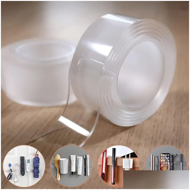 Storage Boxes Bins Double Side Tape Feature Waterproof Reusable Adhesive Transparent Glue Stickers Suit For Home Bathroom Decoratio Dhj0X