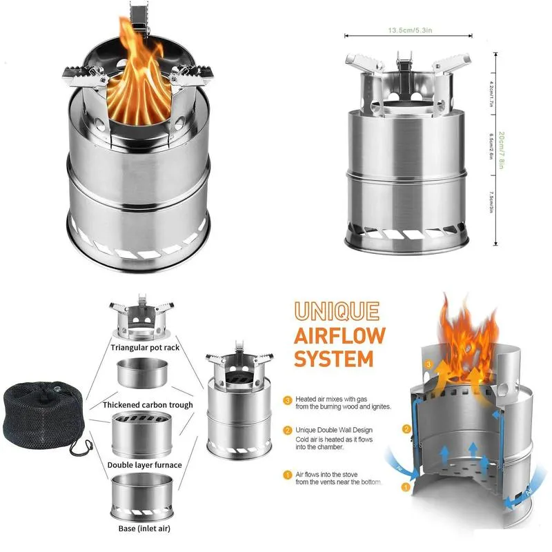 stoves portable outdoor camping stove wood burning mini lightweight stainless steel stove picnic bbq cooker travel adventure tools