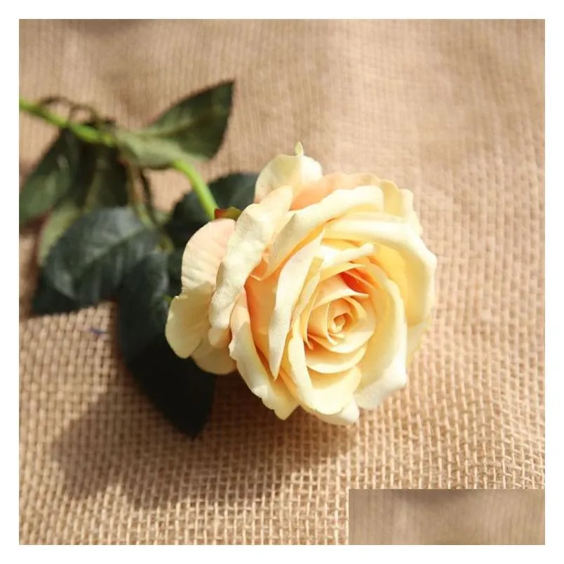 Hot 10pcs/lot wedding decorations Real touch material Artificial Flowers Rose Bouquet Home Party Fake Silk single stem Flowers Floral