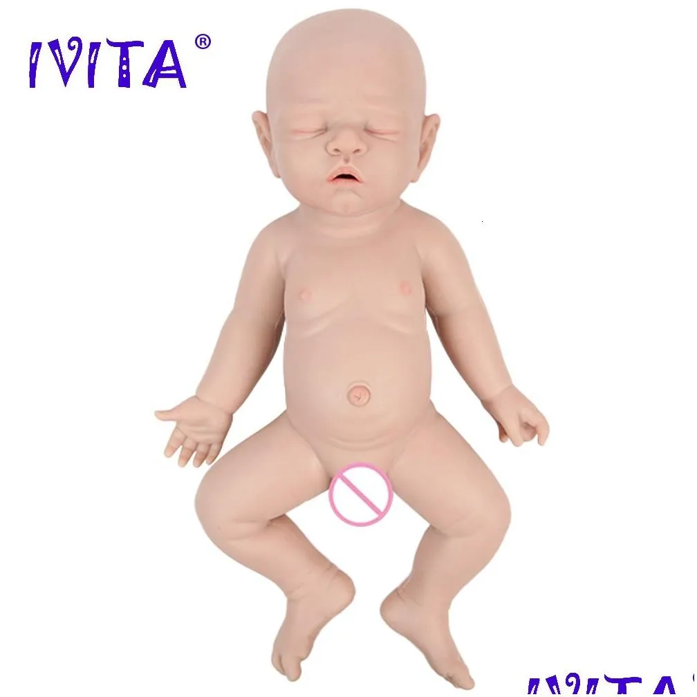 Dolls IVITA WG1528 43cm Full Body Silicone Reborn Baby Doll Realistic Girl Unpainted Toys with Pacifier for Children Gift 230710