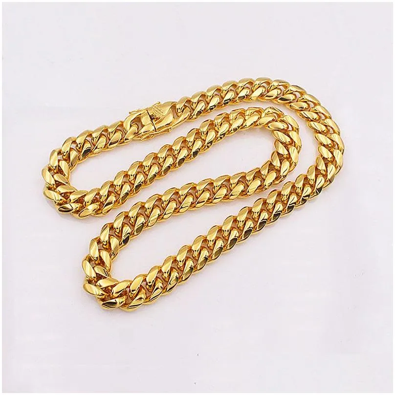 Chains Men Cuban Chain Necklace Stainless Steel Jewelry High Polished Hip Hop Curb Link Double Safety Clasps 18K Stamped 14Mm From 1 Dhepn