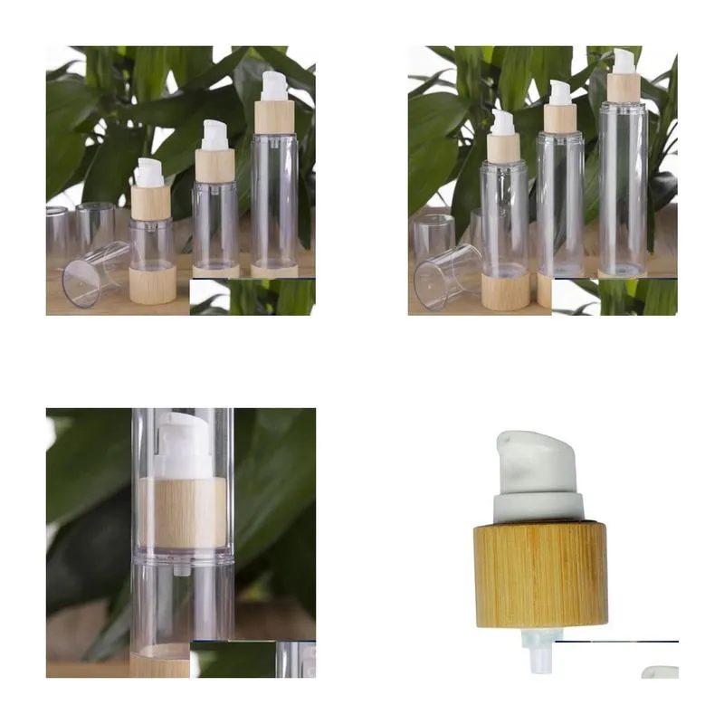 Packaging Bottles Wholesale Bamboo Cosmetic Bottle 20Ml 30Ml 50Ml 80Ml 100Ml 120Ml Empty Airless Vacuum Pump For Makeup Cream Serum Dhjax