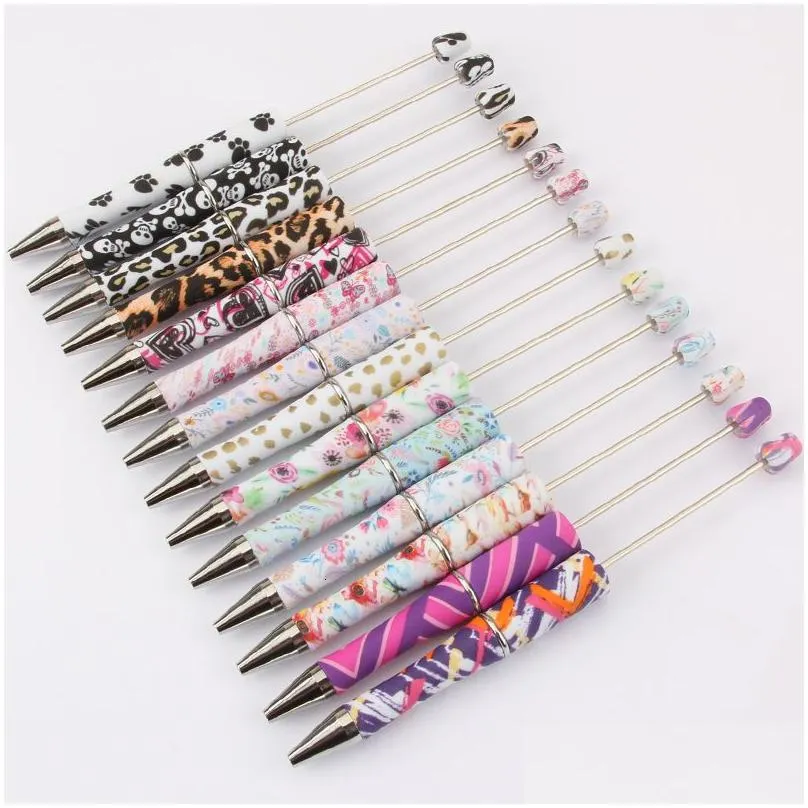 Ballpoint Pens Wholesale 20Pc Bead Plastic Beadable Beaded School Office Writing Supplies Stationery Wedding Gift 230130 Drop Delive Otm4O