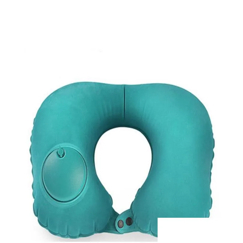 Pillow U Shape Travel Automatic Air Inflatable Airplane Car Pillows Ring Folding Press Type Bed Neck Cushion