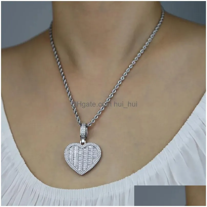 Pendant Necklaces Arrived Hip Hop Necklace Paved 5A Cz Stoen With Sier Gold Plated Heart Tennis Chain For Women Men Lady Wedding Jew Dhnrf