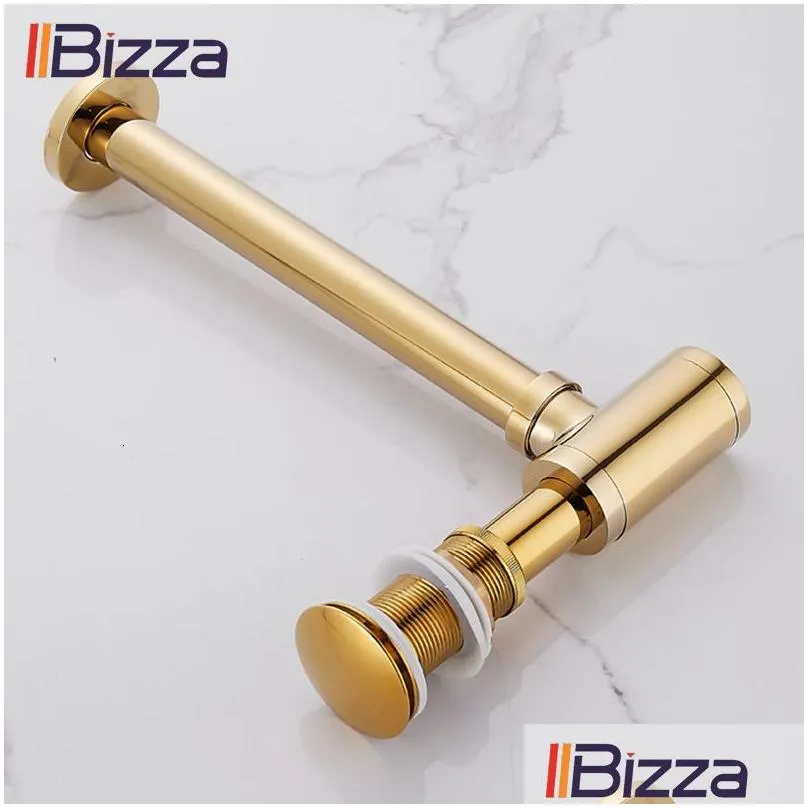 Drains IIBizza Basin  Up Gold Brass Bottle Trap Bathroom Sink Siphon with Kit P-TRAP Pipe Waste Hardware 230414