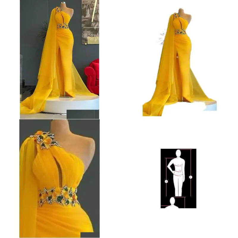 Prom Dresses 2023 Oct Aso Ebi Arabic Yellow Mermaid Prom Dress Lace Beaded Evening Formal Party Second Reception Birthday Engagement G Otzfe