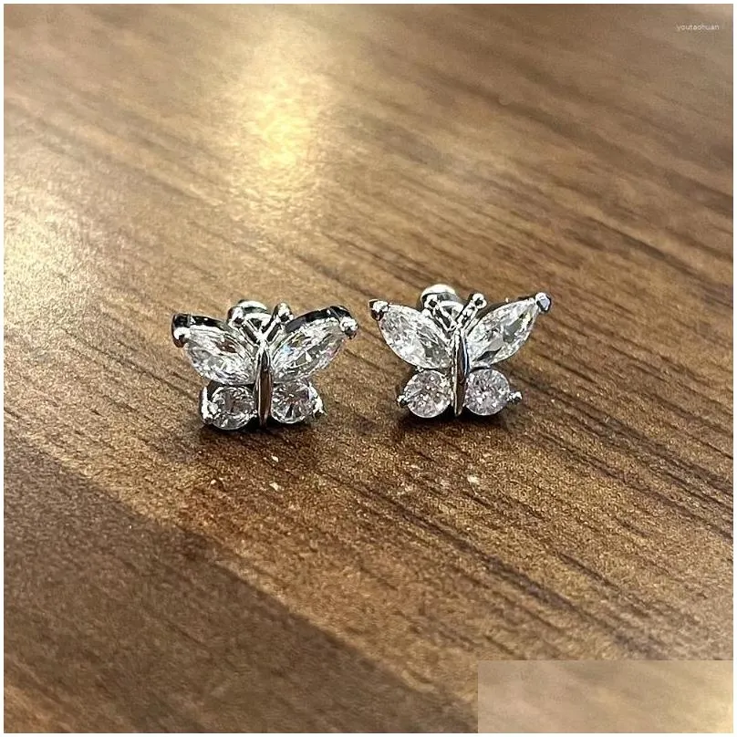 Stud Stud Earrings Huitan Cute Butterfly For Women Gold Color/Sier Color Fashion Girls Ear Piercing Accessories Fancy Gift Jewelry Dro Otq3C