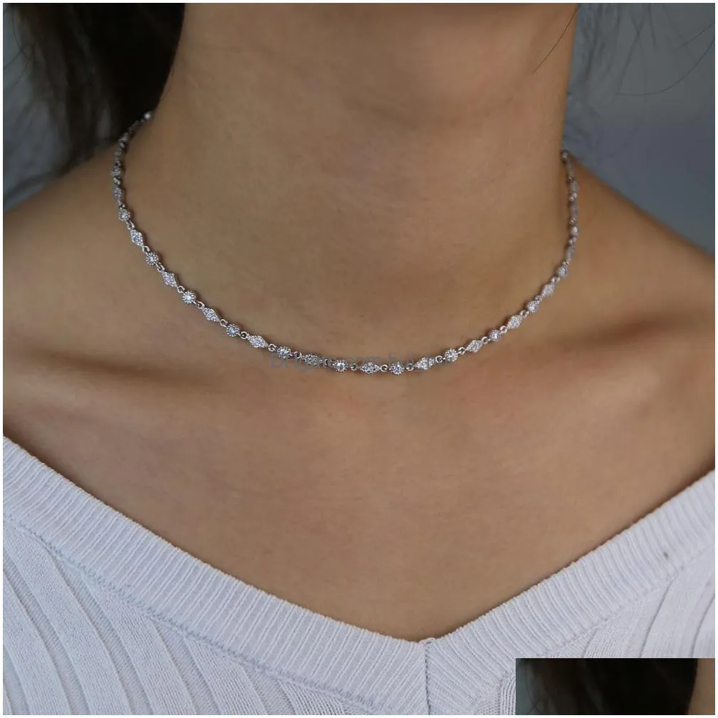 Pendant Necklaces Delicate Ollarbone Cz Necklace Sier Color Wedding Engagement Bridal Gift Tennis Station Chain Chocker Jewelry Drop Dhcj4