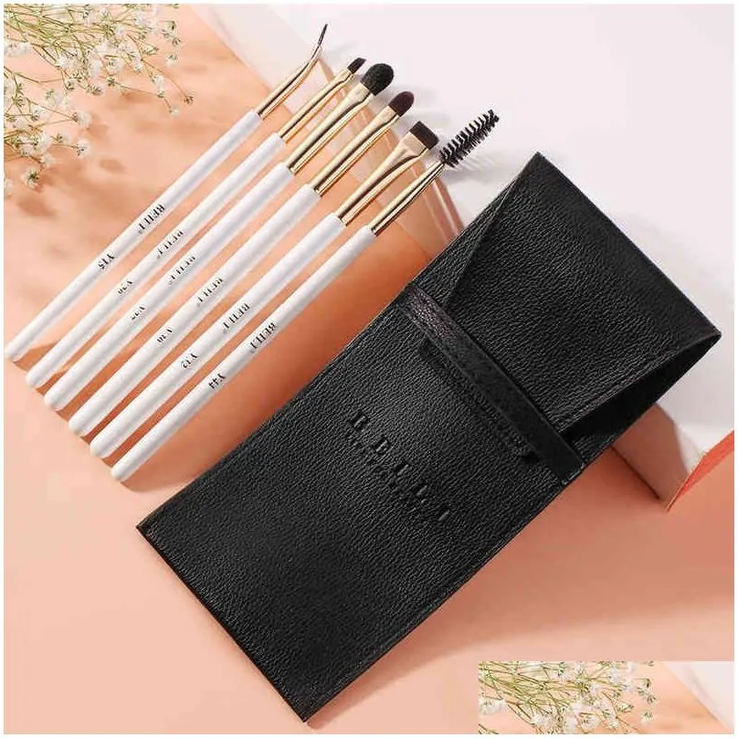 Other Massage Items Makeup Brushes Beili 6 Pcs White Set Eyebrow Professional Blending Shader Lip Liner Eye Brush And Cosmetic Bag F Dhkyq
