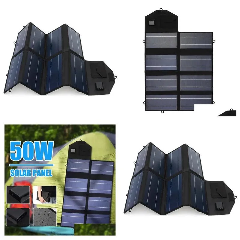 Wireless Chargers 50W Monocrystalline Solar Panel Portable Foldable  Mobile Phone Power Bank For Cam Hiking Drop Delivery Cell Otsfm