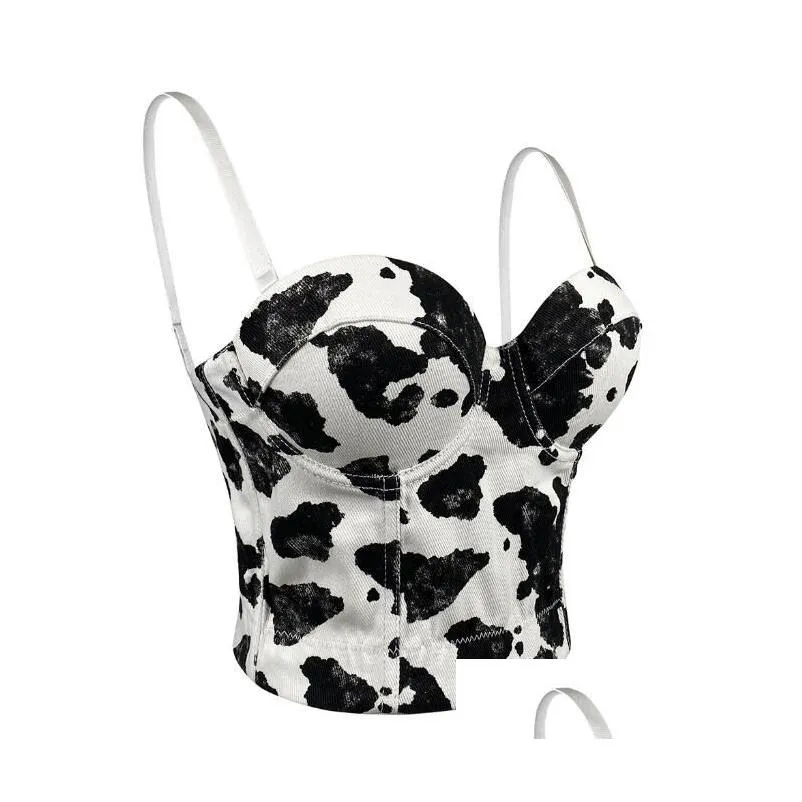 Other Fashion Accessories Accessories French Simple Off-The-Shoder Vest Cow Print Back Buckle Y Womens Suspender Denim Bra For Women A Dh2M3